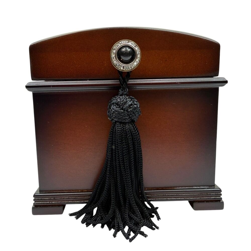 Bombay Company Wood Jewelry Music Box with Velvet Interior & Tassel New